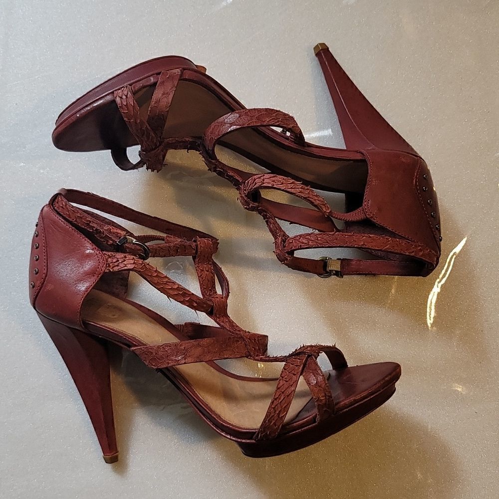 SCHUTZ  Red Leather Strappy Heeled Sandals